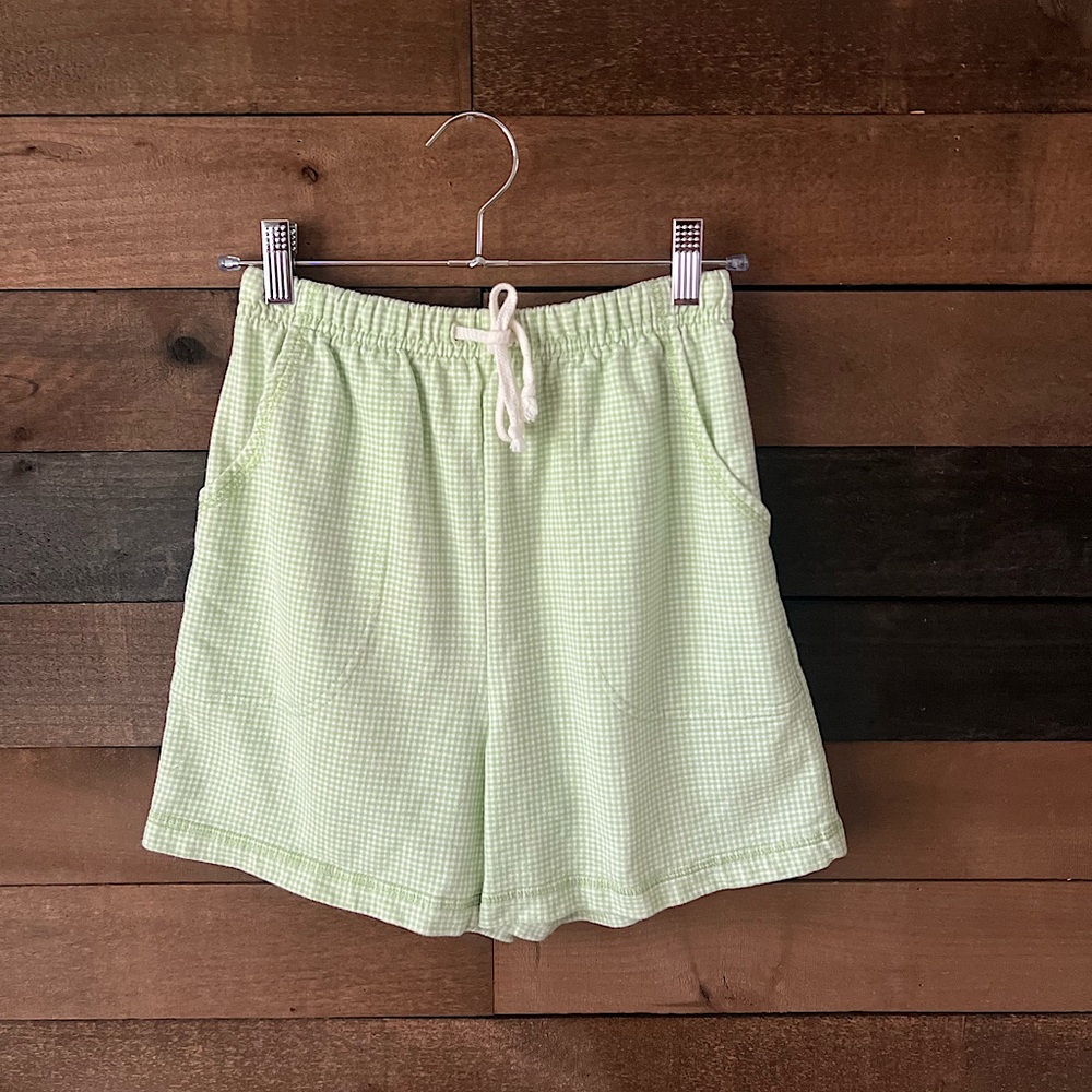 Vintage 90s Cherokee Green Gingham Elastic Waist Cotton Shorts with Pockets S